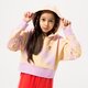 Vaikiškas džemperis ADIDAS DŽEMPERIS SU GOBTUVU CROP HOODIE GIRL hk2942 spalva rožinė