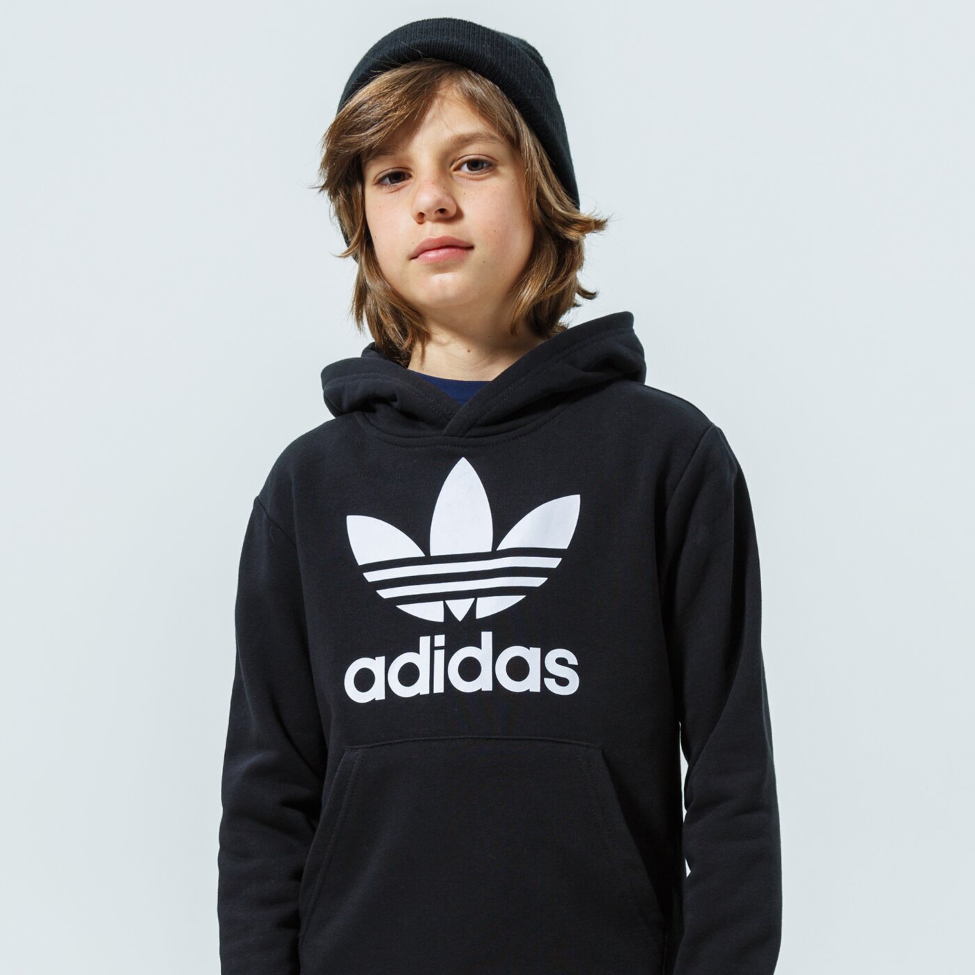 ADIDAS DŽEMPERIS SU GOBTUVU TREFOIL HOODIE B | DV2870 | JUODA | 35,99 € |  Džemperiai | ✪ Sizeer.lt ✪